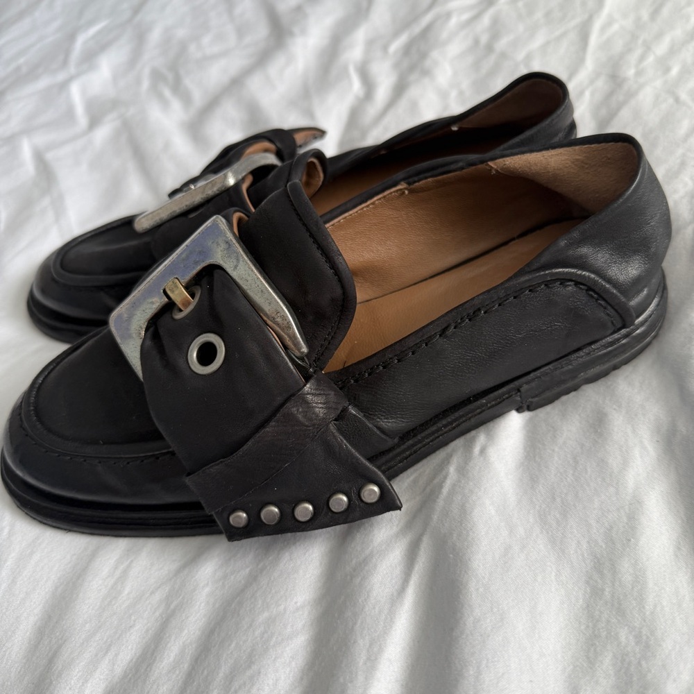 A.S. 98 Thaine Loafers Size 40 US 9-9.5 Black Leather Buckle Statement - Picture 6 of 8